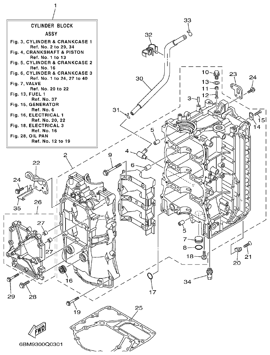 Yamaha F150FET, FL150FET CYLINDER & CRANKCASE 1 parts diagram